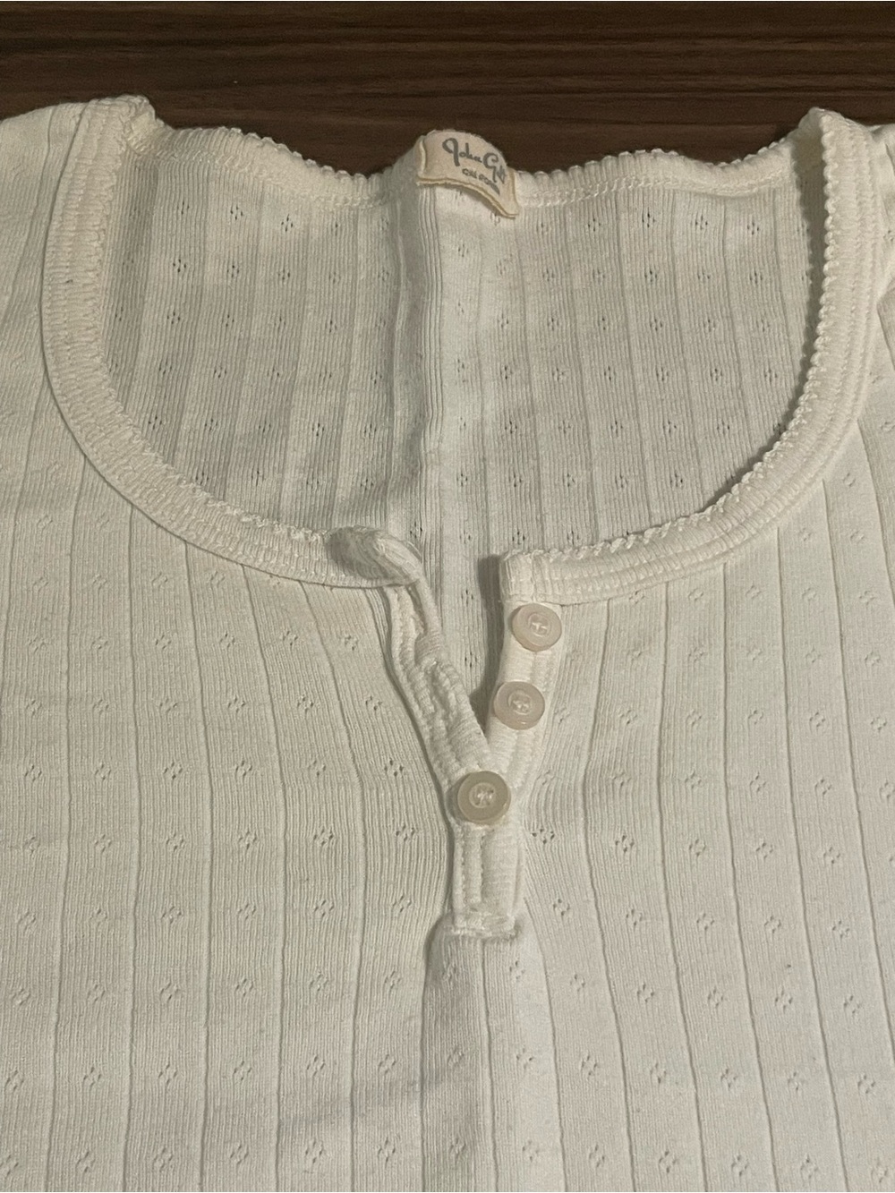 Brandy Melville White & Brick Red Ribbed Henley Tops - Picture 6 of 7